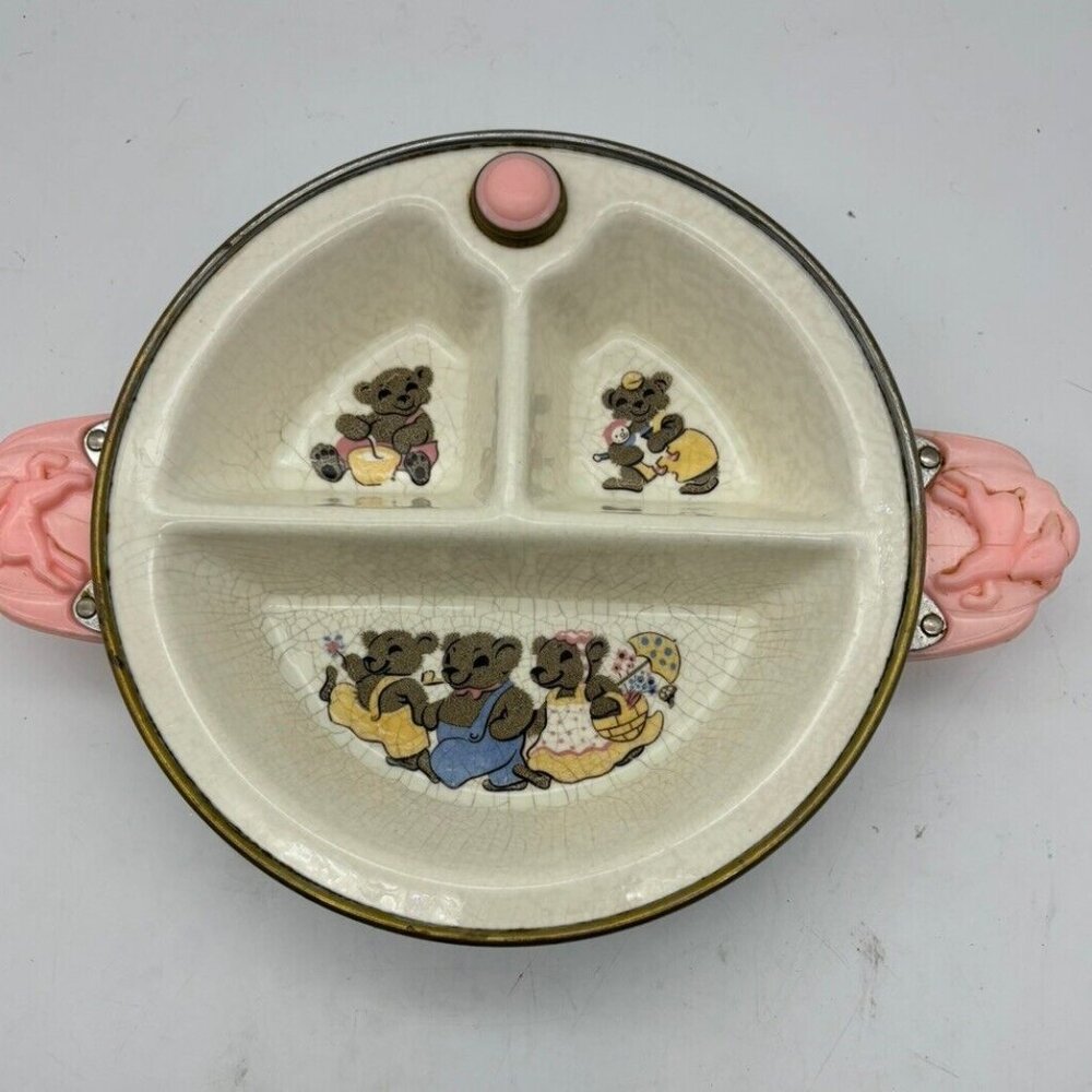 Excello Antique Baby Food Warmer Dish with The Three Bears 1930’s